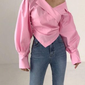 Irregular Off-the-Shoulder Y2K Blouse - Trendy Coquette Aesthetic Top for Stylish Outfits