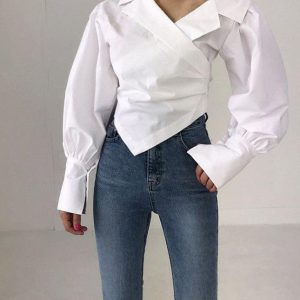 Irregular Off-the-Shoulder Y2K Blouse - Trendy Coquette Aesthetic Top for Stylish Outfits