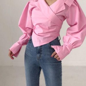 Irregular Off-the-Shoulder Y2K Blouse - Trendy Coquette Aesthetic Top for Stylish Outfits