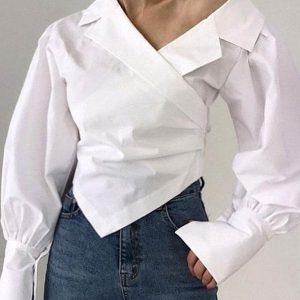 Irregular Off-the-Shoulder Y2K Blouse - Trendy Coquette Aesthetic Top for Stylish Outfits