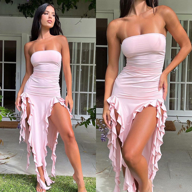 Irregular Ruffle Bandeau Maxi Dress - Y2K Aesthetic Summer Style for Effortless Elegance