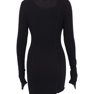 Irregular Shirred Long Sleeve Bodycon Mini Dress in Y2K Aesthetic Style