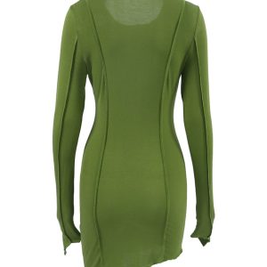 Irregular Shirred Long Sleeve Bodycon Mini Dress in Y2K Aesthetic Style