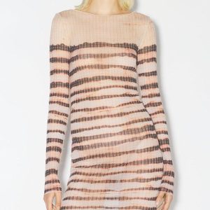 Irregular Striped Printed Bodycon Dress - Y2K Aesthetic Fashion for Trendy Outfits