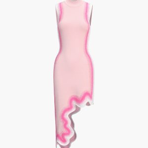 Irregular Wavy Edge Knitted Sleeveless Dress for Y2K Aesthetic and Coquette Style