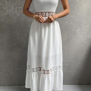 Jacquard Hollow Out Tiered Midi Dress - Y2K Aesthetic Fashion for Effortless Style