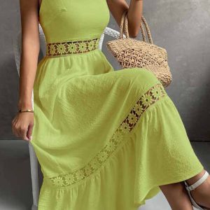 Jacquard Hollow Out Tiered Midi Dress - Y2K Aesthetic Fashion for Effortless Style