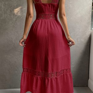 Jacquard Hollow Out Tiered Midi Dress - Y2K Aesthetic Fashion for Effortless Style