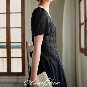 Jet Black Braid Pattern Jacquard Dress - Y2K Aesthetic Chic for Stylish Outfits