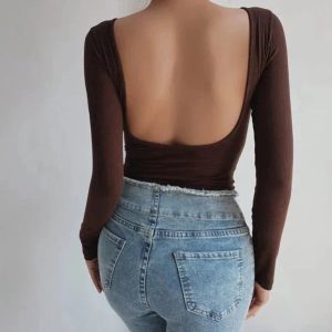 Joplin Backless Bodysuit - Y2K Fashion Essential for Coquette and Grunge Aesthetic Looks