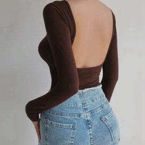 Joplin Backless Bodysuit - Y2K Fashion Essential for Coquette and Grunge Aesthetic Looks