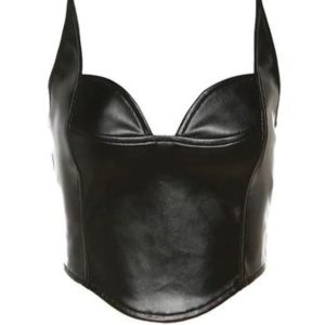 Journie Faux Leather Top: Y2K Aesthetic Crop Top for Grunge and Coquette Styles