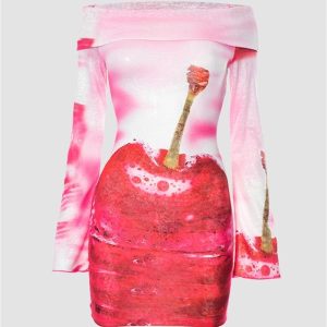 Juicy Cherry Y2K Bodycon Dress - Cute Aesthetic Fashion for Trendy Outfits