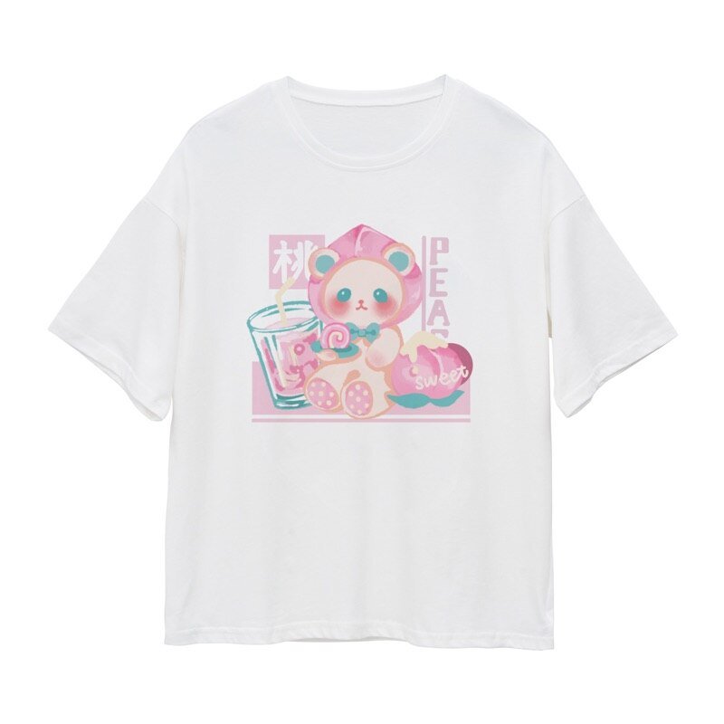 Kawaii Bear Print T-Shirt - Adorable Y2K Aesthetic Tee for Cute Outfits and Summer Vibes