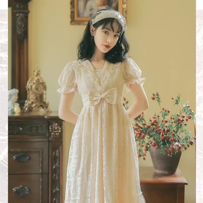 Kawaii Princess Dress with Bow and Lace - Romantic Retro Summer Dress in French Palace Style