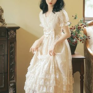 Kawaii Princess Dress with Bow and Lace - Romantic Retro Summer Dress in French Palace Style