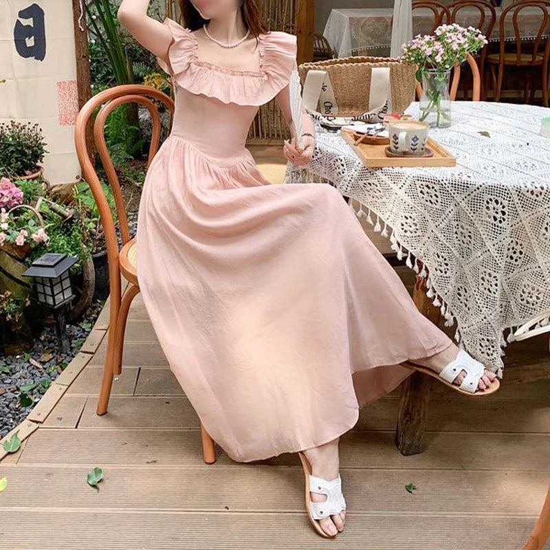 Kawaii Ruffle Dress for Women - Elegant Waist-Tightening Spring/Summer 2024 Princess Style