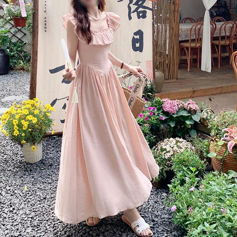 Kawaii Ruffle Dress for Women - Elegant Waist-Tightening Spring/Summer 2024 Princess Style