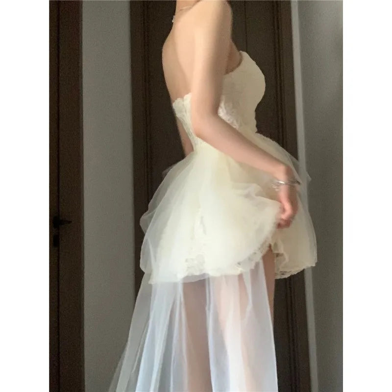 Kawaii Vintage Princess Dress - Elegant Backless Spring Summer 2024 Y2K Fashion for Women