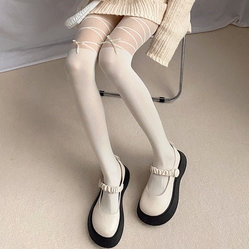 Kawaii White Tights for Y2K Fashion: Perfect for Summer Outfits and Cute Aesthetic Looks