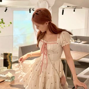 Kawaii Y2K Floral Mini Dress - Elegant Summer Party Dress for Casual Office Chic