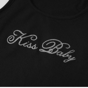 Kiss Baby Letter Print Y2K Aesthetic Tank Top - Cute Crop Top for Trendy Outfits