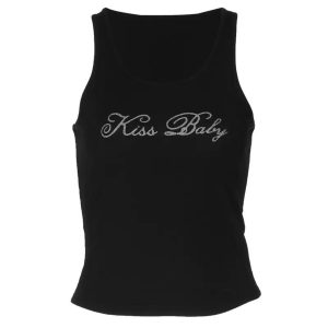 Kiss Baby Letter Print Y2K Aesthetic Tank Top - Cute Crop Top for Trendy Outfits