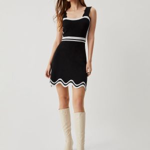 Knit Contrast Trim Wavy Hem Cami Mini Dress - Y2K Aesthetic Cute Dress for Stylish Outfits