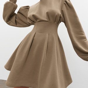 Knit Pleated Long Sleeve Mini Dress - Y2K Aesthetic Cute Dress for Stylish Outfits