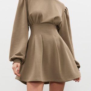 Knit Pleated Long Sleeve Mini Dress - Y2K Aesthetic Cute Dress for Stylish Outfits