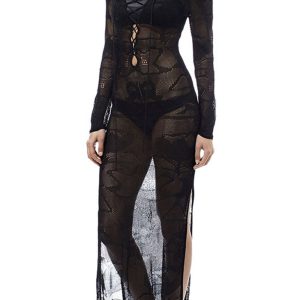 Knit Slit Cover-Up Dress for Y2K Fashion Lovers - Trendy Coquette Aesthetic Style