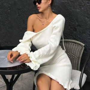 Knitted Backless Mini Dress for Women - Lace-Up Solid Sexy Short Dress for Club Nights