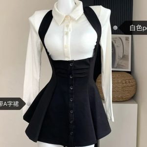 Korea Y2K Two Piece Set: Elegant Office Lady Skirt with Lapel Cardigan & Crop Top