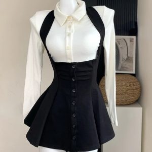 Korea Y2K Two Piece Set: Elegant Office Lady Skirt with Lapel Cardigan & Crop Top