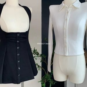 Korea Y2K Two Piece Set: Elegant Office Lady Skirt with Lapel Cardigan & Crop Top