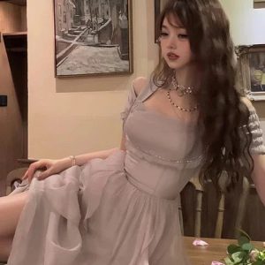 Korean Chic Ruffle Fairy Midi Dress - Elegant Solid Princess Dress for Summer Parties