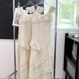 Korean Elegant Lace Midi Dress - Y2K A-Line Ruffles for Casual Spring/Summer Beach Prom