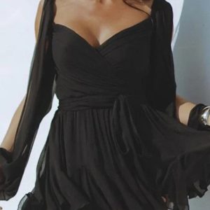 Korean Streetwear Mini Dress for Women - Vintage V Neck Solid Slim Backless Spring/Summer 2024