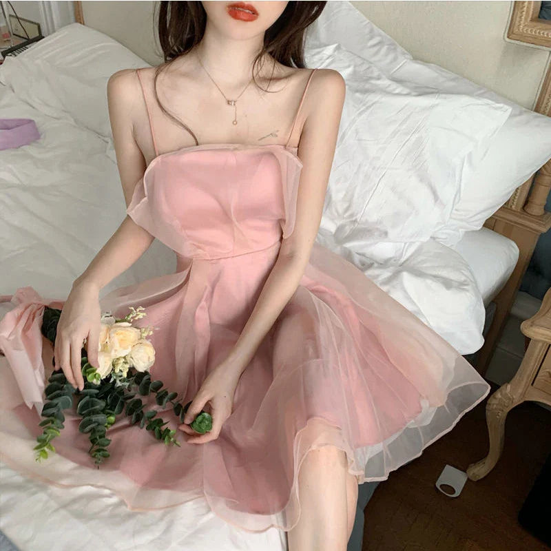 Korean Style Floral Dress with Waist Tie - 2024 Spring Summer Kawaii Princess Aesthetic