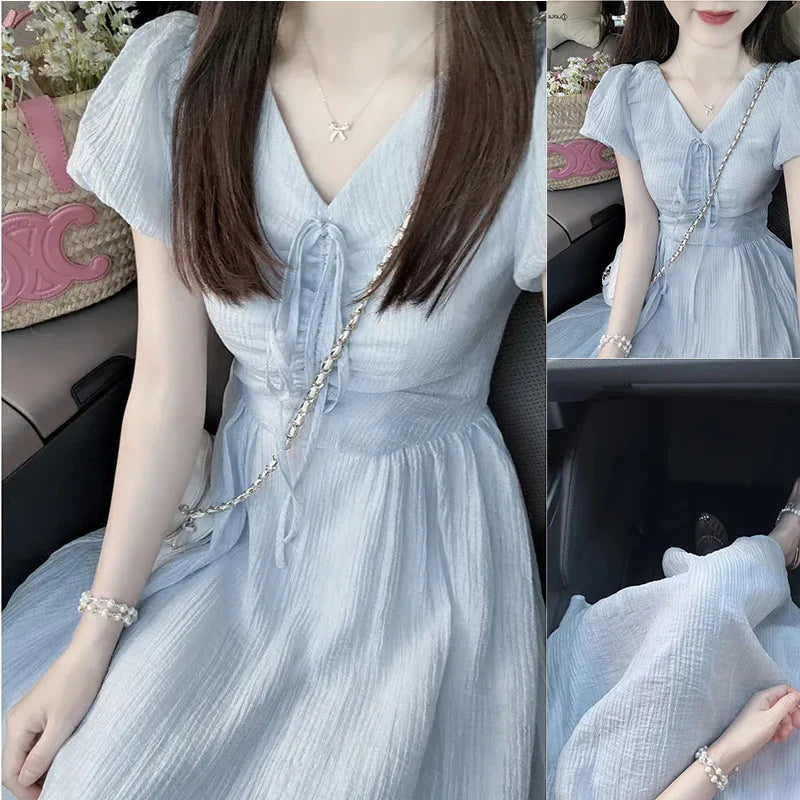 Korean Style Folds Slim Fit Fairy Dress for Women - Trendy Y2K Aesthetic Spring/Summer 2024