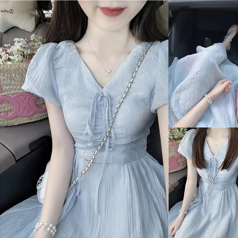 Korean Style Folds Slim Fit Fairy Dress for Women - Trendy Y2K Aesthetic Spring/Summer 2024