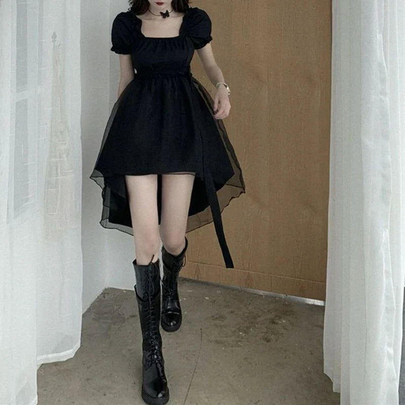 Korean Style Hot Girl Kawaii Dress with Irregular Hem and Waist Cinching for Spring/Summer 2024