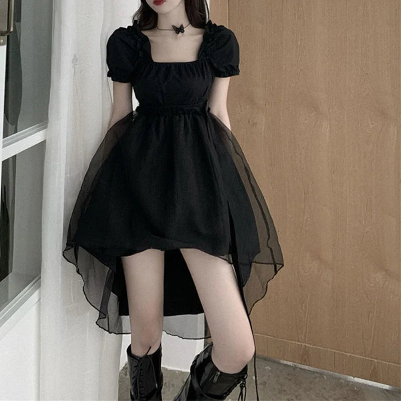 Korean Style Hot Girl Kawaii Dress with Irregular Hem and Waist Cinching for Spring/Summer 2024