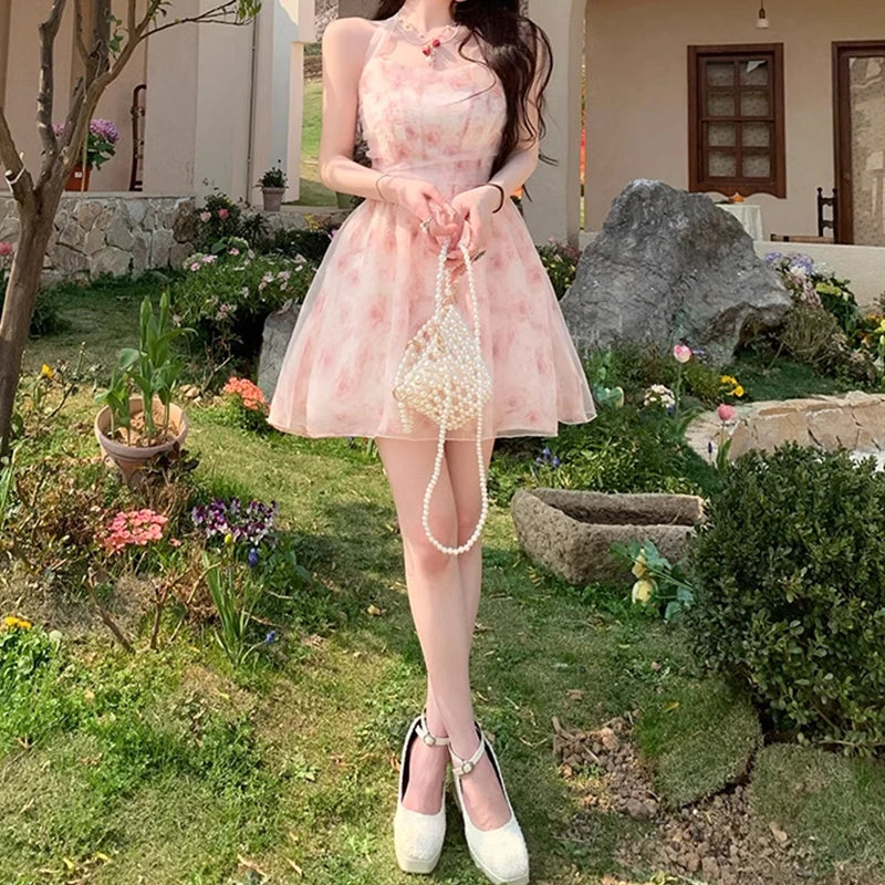 Korean Style Kawaii Chiffon Dress with Waist Tie - Hot Girl Spring/Summer 2024 Fashion