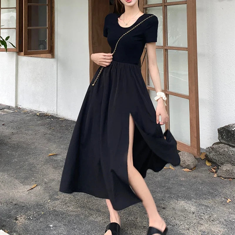 Korean Style Y2K Aesthetic Elegant Slit Dress for Women - Slim Fit Fairy Dress for Spring/Summer 2024