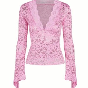 Kristel Long Sleeve Lace Top - Y2K Fashion Coquette Aesthetic Cute Layering Piece