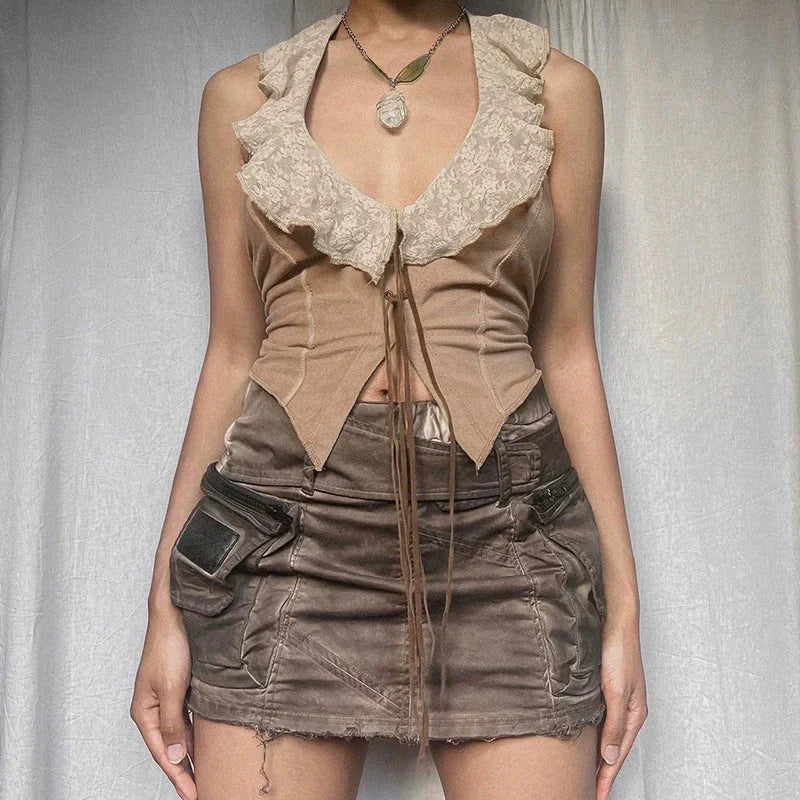 Kristyn Y2K Vintage Vest Top - Cute Aesthetic Layering Piece for Coquette and Grunge Styles