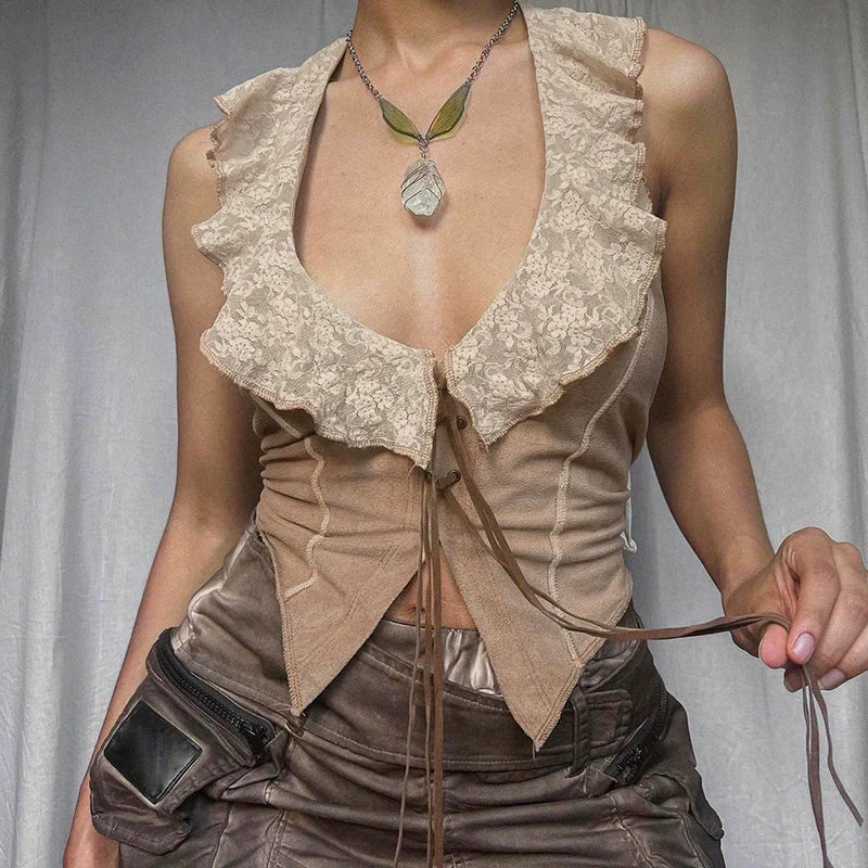 Kristyn Y2K Vintage Vest Top - Cute Aesthetic Layering Piece for Coquette and Grunge Styles