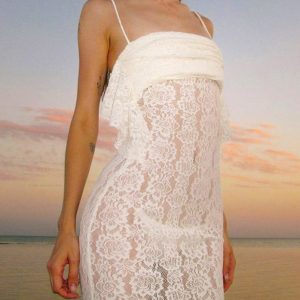 Lace Cami Cover-Up Dress for Y2K Aesthetic, Coquette Style, and Grunge Outfits