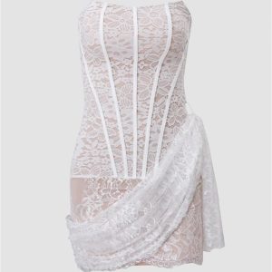 Lace Corset Mini Dress - Y2K Aesthetic Cute Dress for Coquette and Grunge Styles